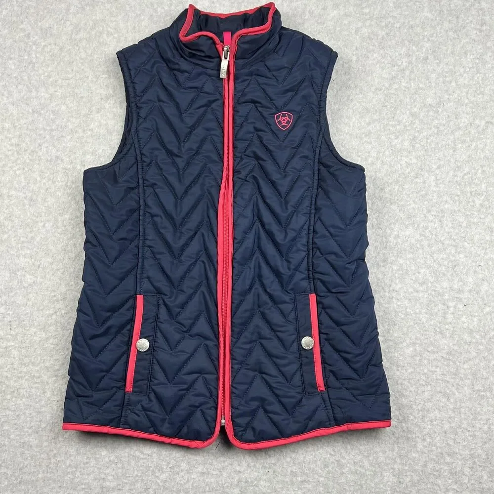 Ariat Girls 8 Navy Quilted Insulated Vest Western Equestrian Ranch Outdoor